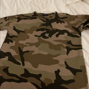 Oversized camo pretty little thing shirt.